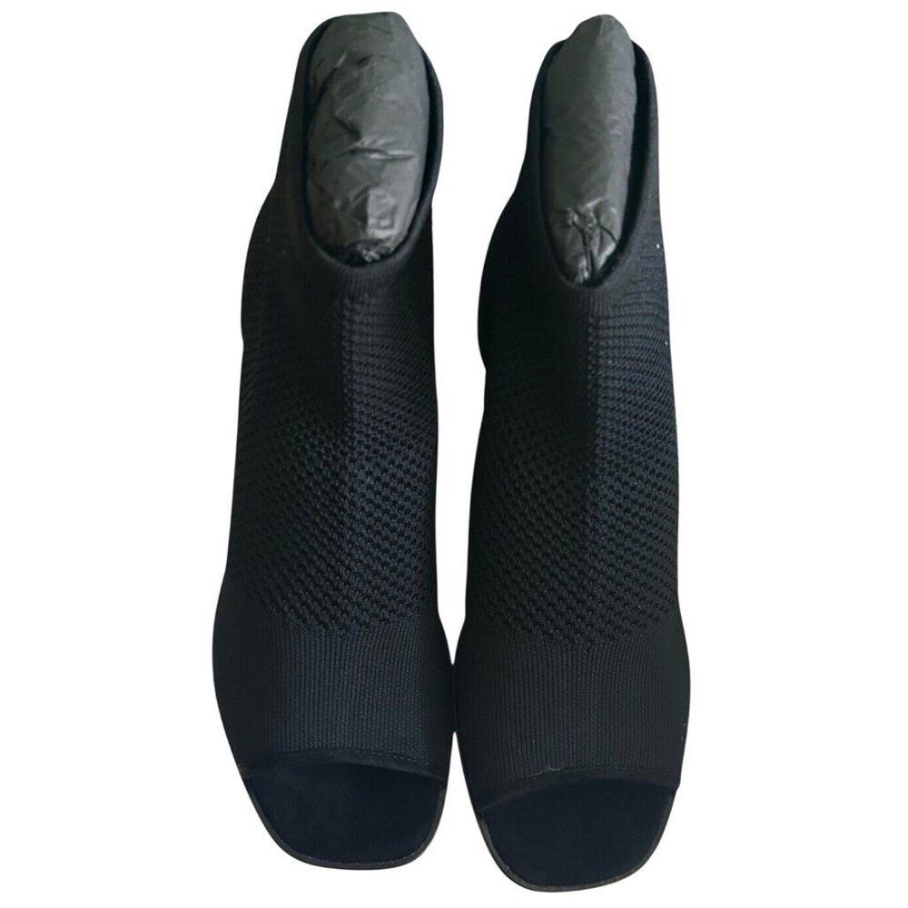Eileen Fisher Croft Stretch Knit Open Toe Booties Black 8.5 New with Box